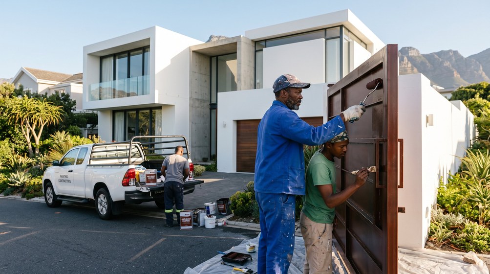 Professional anti-rust coating team applying rust protection to a metal gate in Vredehoek