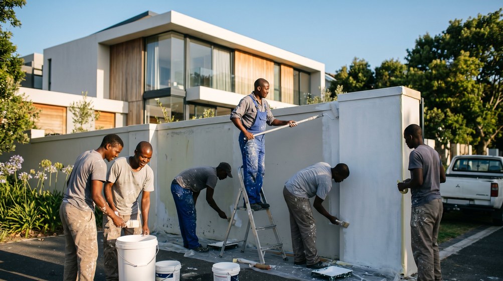 Retaining and boundary wall painting in University Estate, Cape Town