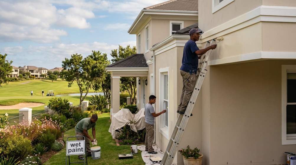 Professional estate painters painting a luxury golf estate home in Vredehoek